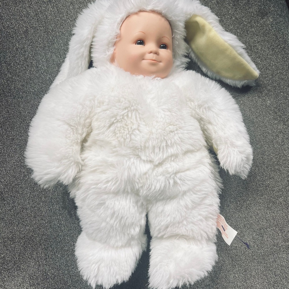 Anne Geddes Plush Doll Kids 9 Inch White Bunny Rabbit Costume Realistic Face